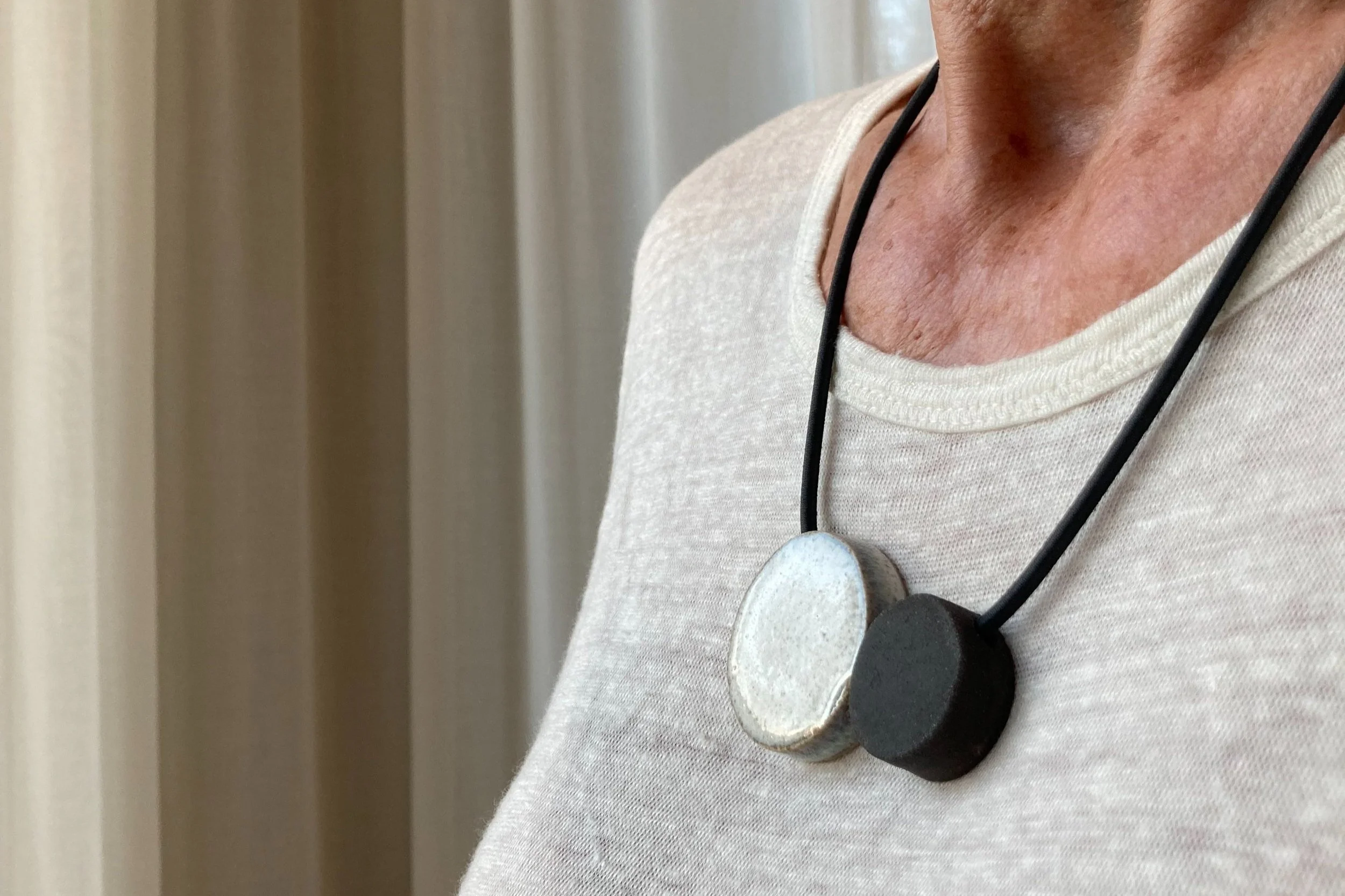 Geo Necklace - Mixed Material Geometric Minimalist Clay Necklace - Ceramic Jewellery - Handmade Ceramics by Studio Janneke in London