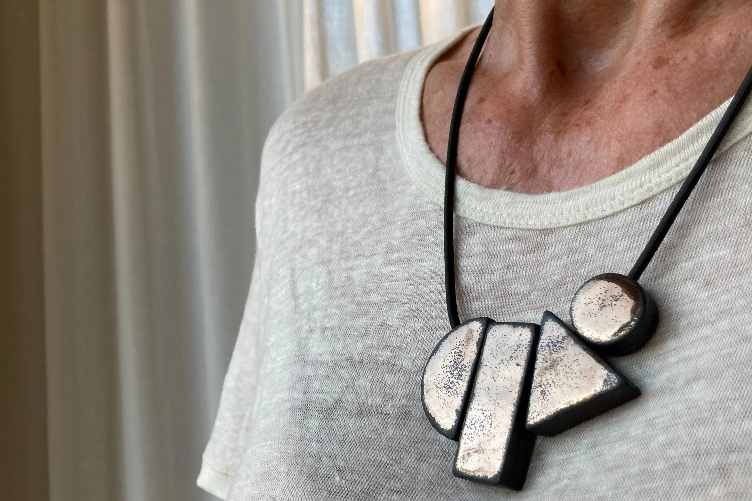 Geo Tangram Necklace - Mixed Material Geometric Minimalist Clay Necklace - Ceramic Jewellery - Handmade Ceramics by Studio Janneke in London