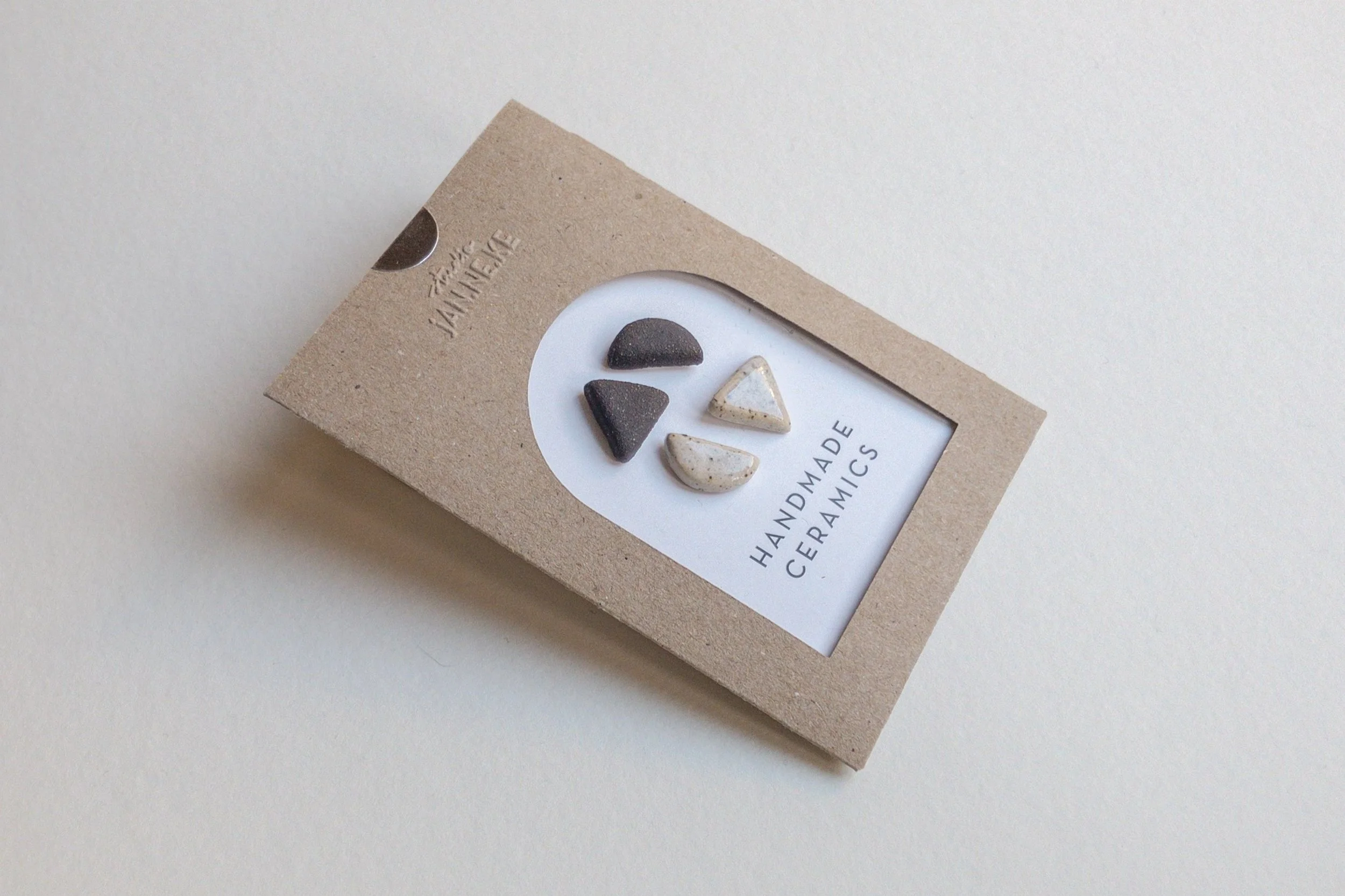 SMILE / TRIANGLE set of four - Ear studs Earrings - Ceramic Jewellery - Handmade Ceramics by Studio Janneke in London