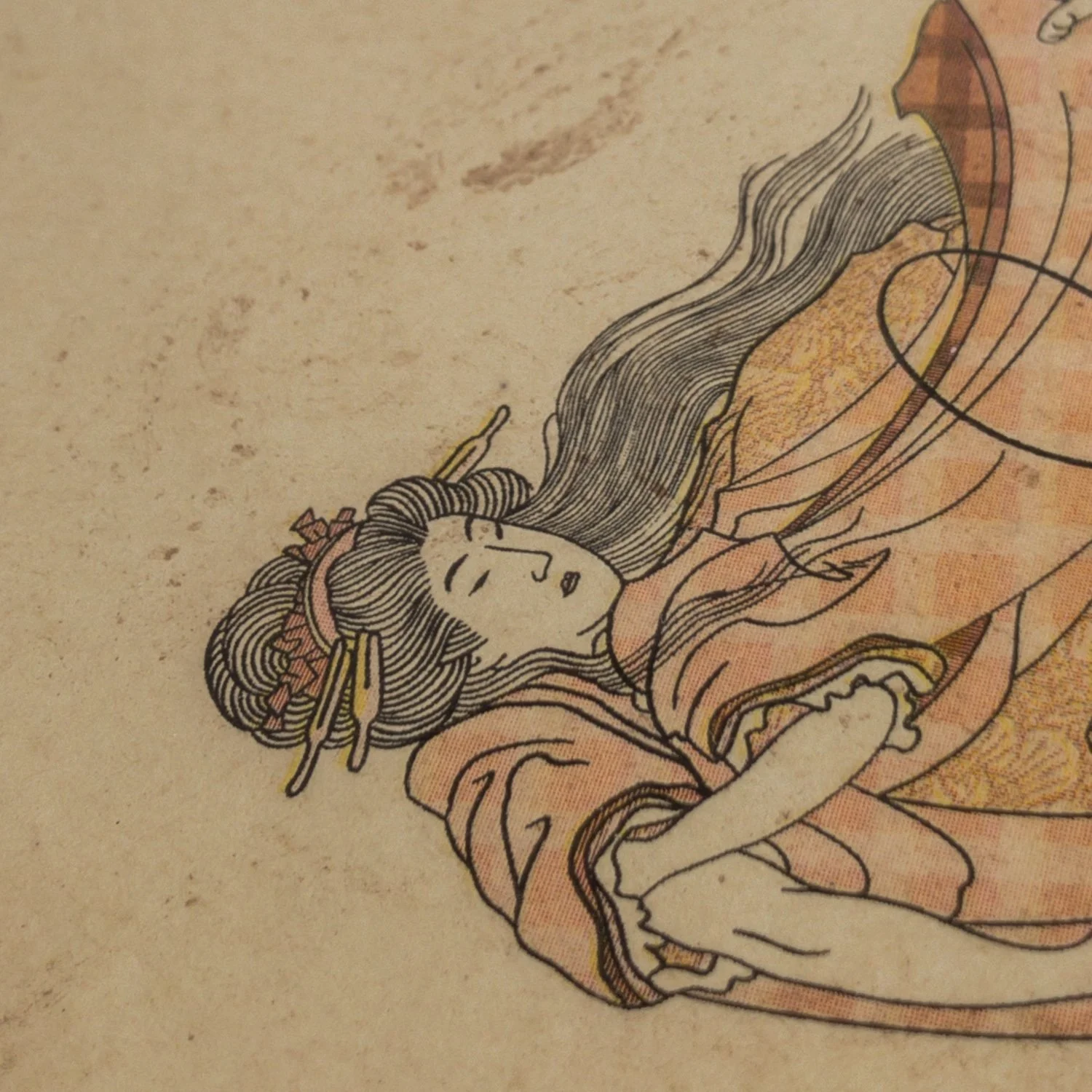 Osan Neko Musume - Cat Girl Framed Riso Print - reimagined Katsushika Hokusai Woodblock Ukiyo-e - Studio Janneke London