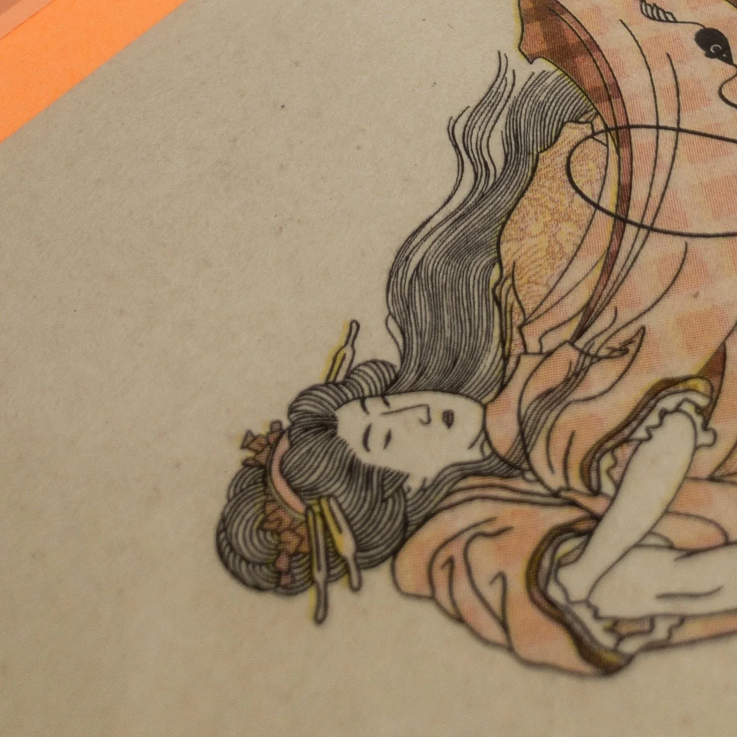 Osan Neko Musume - Cat Girl Framed Riso Print - reimagined Katsushika Hokusai Woodblock Ukiyo-e - Studio Janneke London