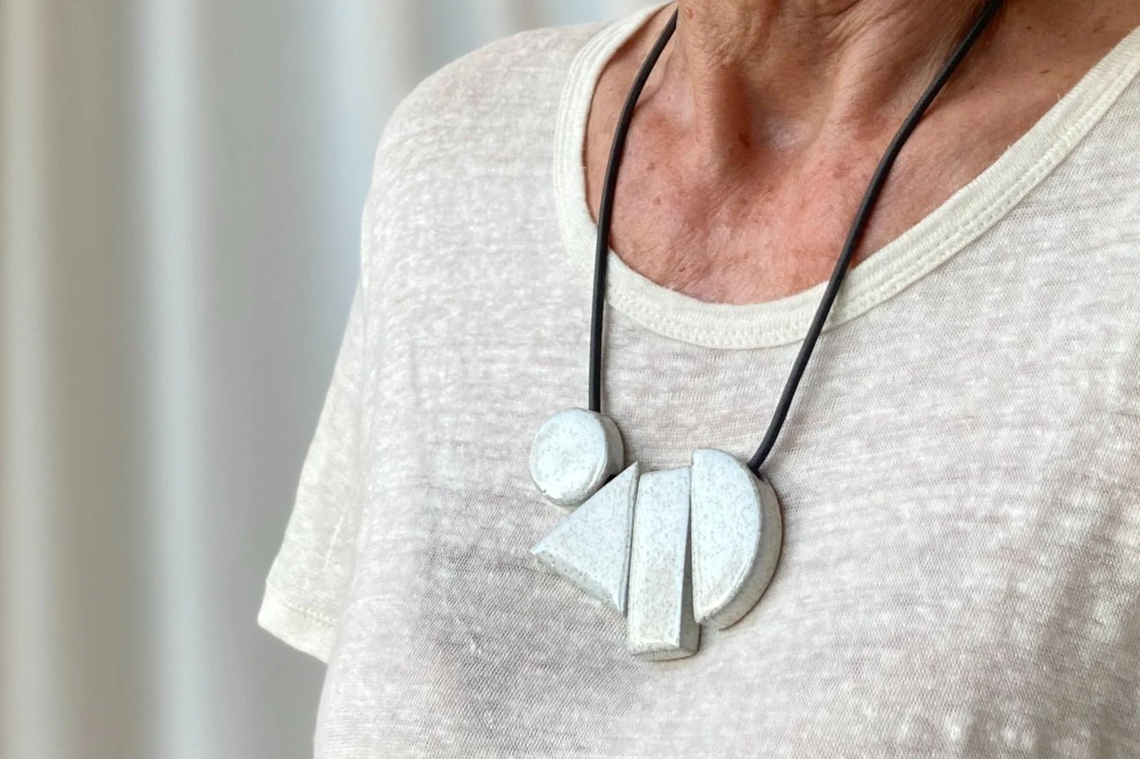 Geo Tangram Necklace - Mixed Material Geometric Minimalist Clay Necklace - Ceramic Jewellery - Handmade Ceramics by Studio Janneke in London