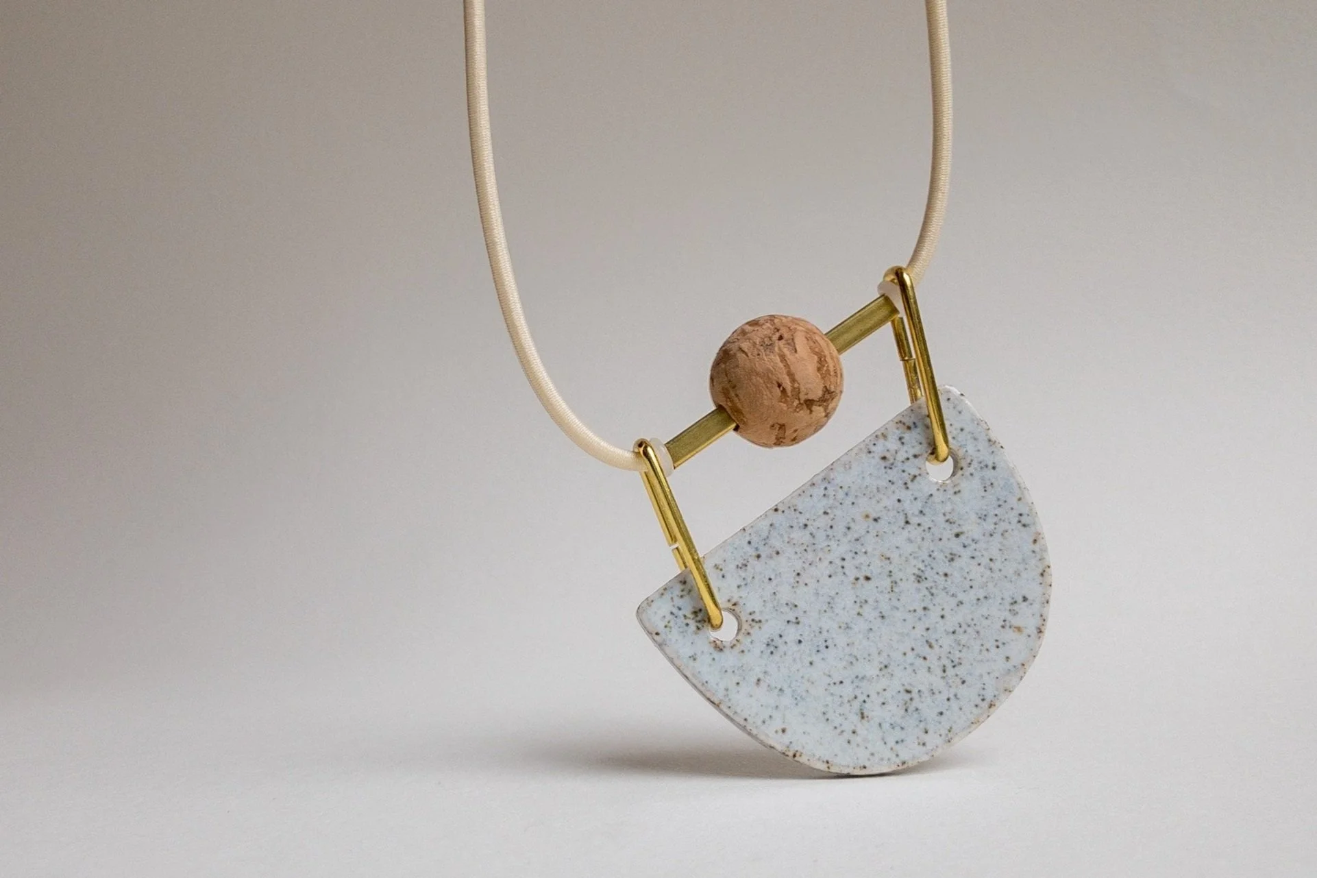 Bib Necklace - Mixed Material Clay Cork Wood Felt Brass Glass Necklace - Ceramic Jewellery - Handmade Ceramics by Studio Janneke in London