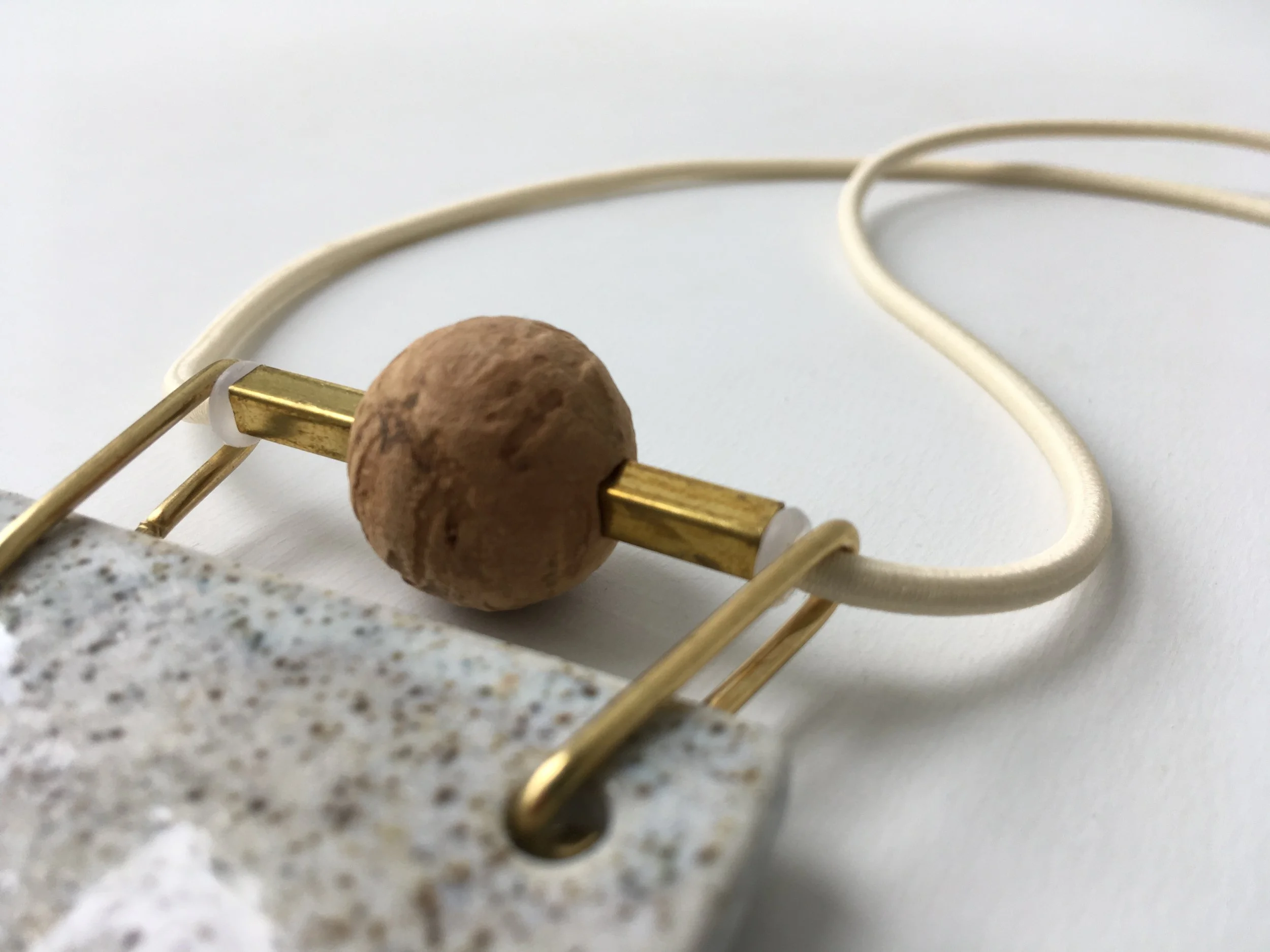Bib Necklace - Mixed Material Clay Cork Wood Felt Brass Glass Necklace - Ceramic Jewellery - Handmade Ceramics by Studio Janneke in London