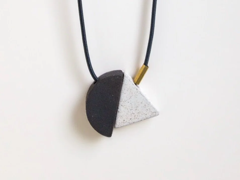 Geo Necklace - Mixed Material Geometric Minimalist Clay Necklace - Ceramic Jewellery - Handmade Ceramics by Studio Janneke in London