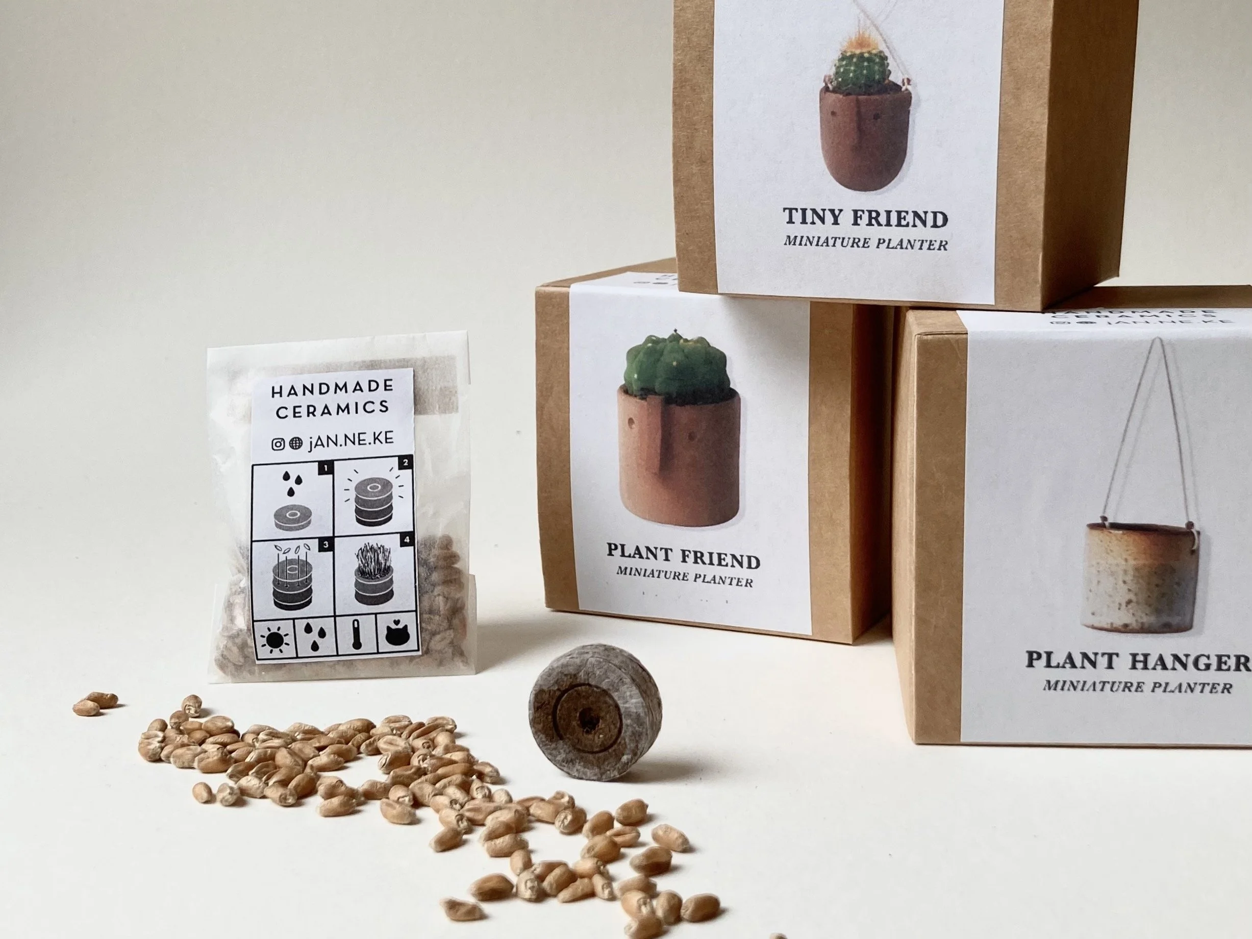 Tiny Friend Terracotta Face Pot - Cat Grass Planter - Handmade Ceramics by Studio Janneke in London