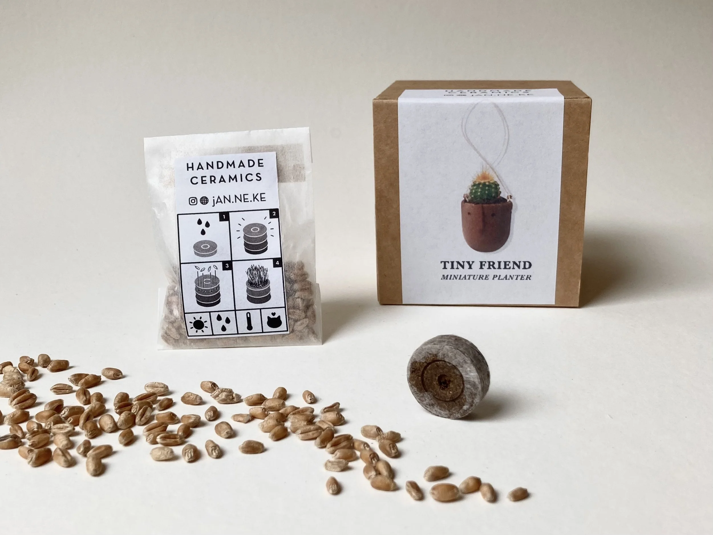 Tiny Friend Terracotta Face Pot - Cat Grass Planter - Handmade Ceramics by Studio Janneke in London