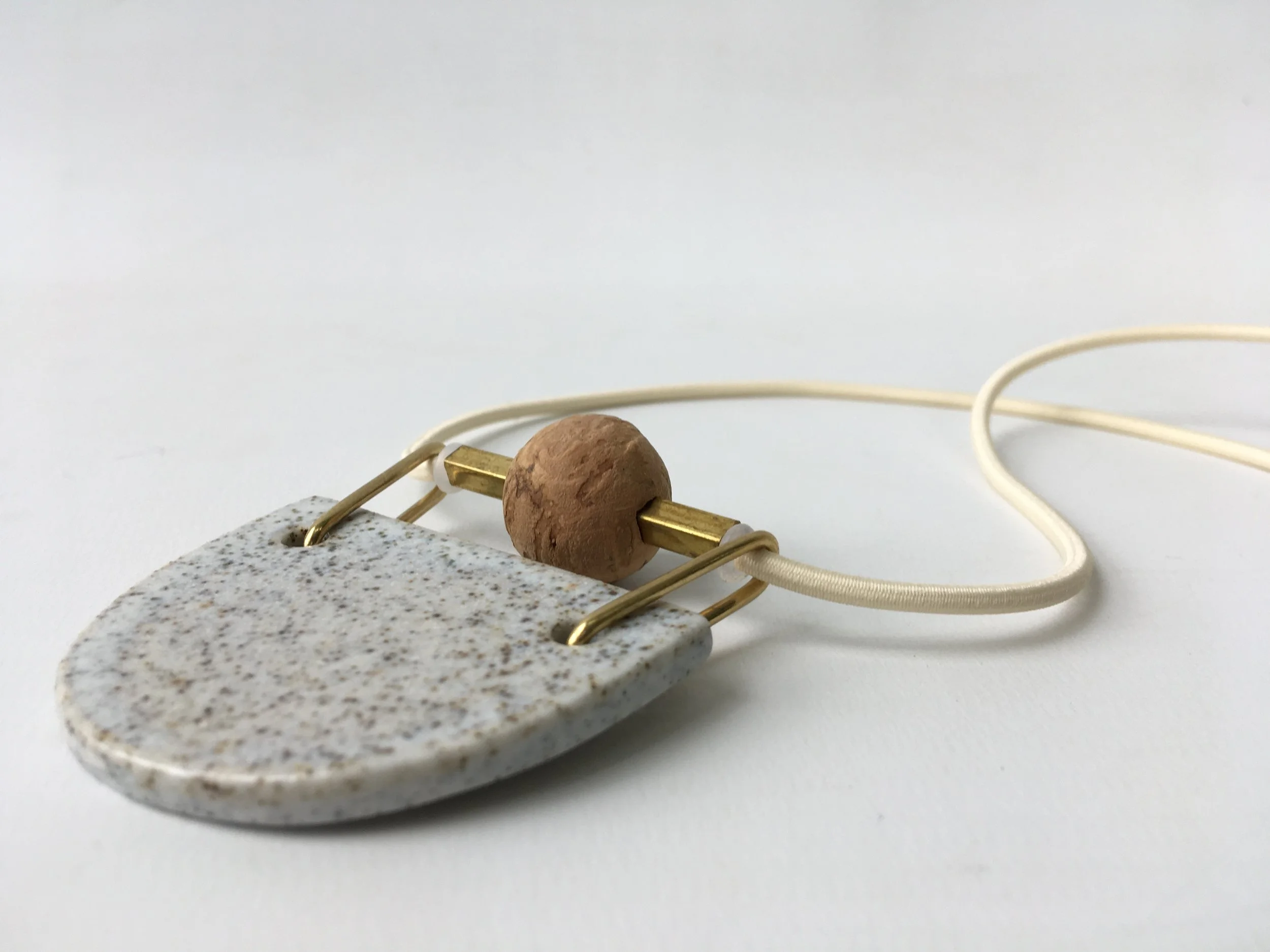 Bib Necklace - Mixed Material Clay Cork Wood Felt Brass Glass Necklace - Ceramic Jewellery - Handmade Ceramics by Studio Janneke in London