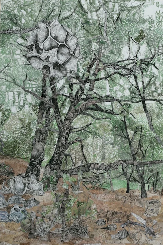 Lake Anza woodblock prints on kozo paper on wood panel 72" x 48" 2009