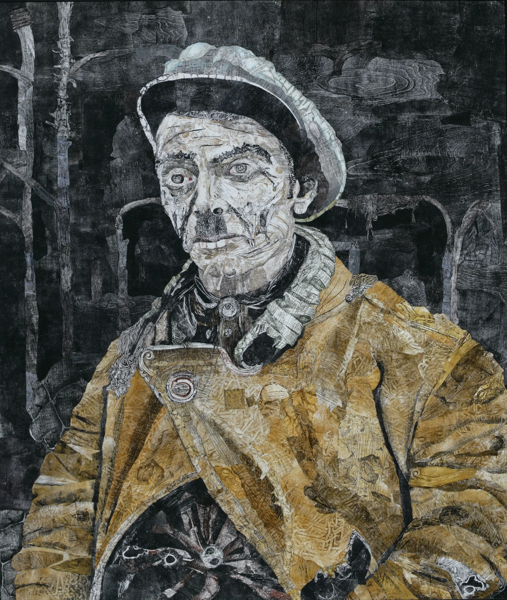 Porter woodblock prints on kozo paper on wood panel 73" x 63" 2009-2010