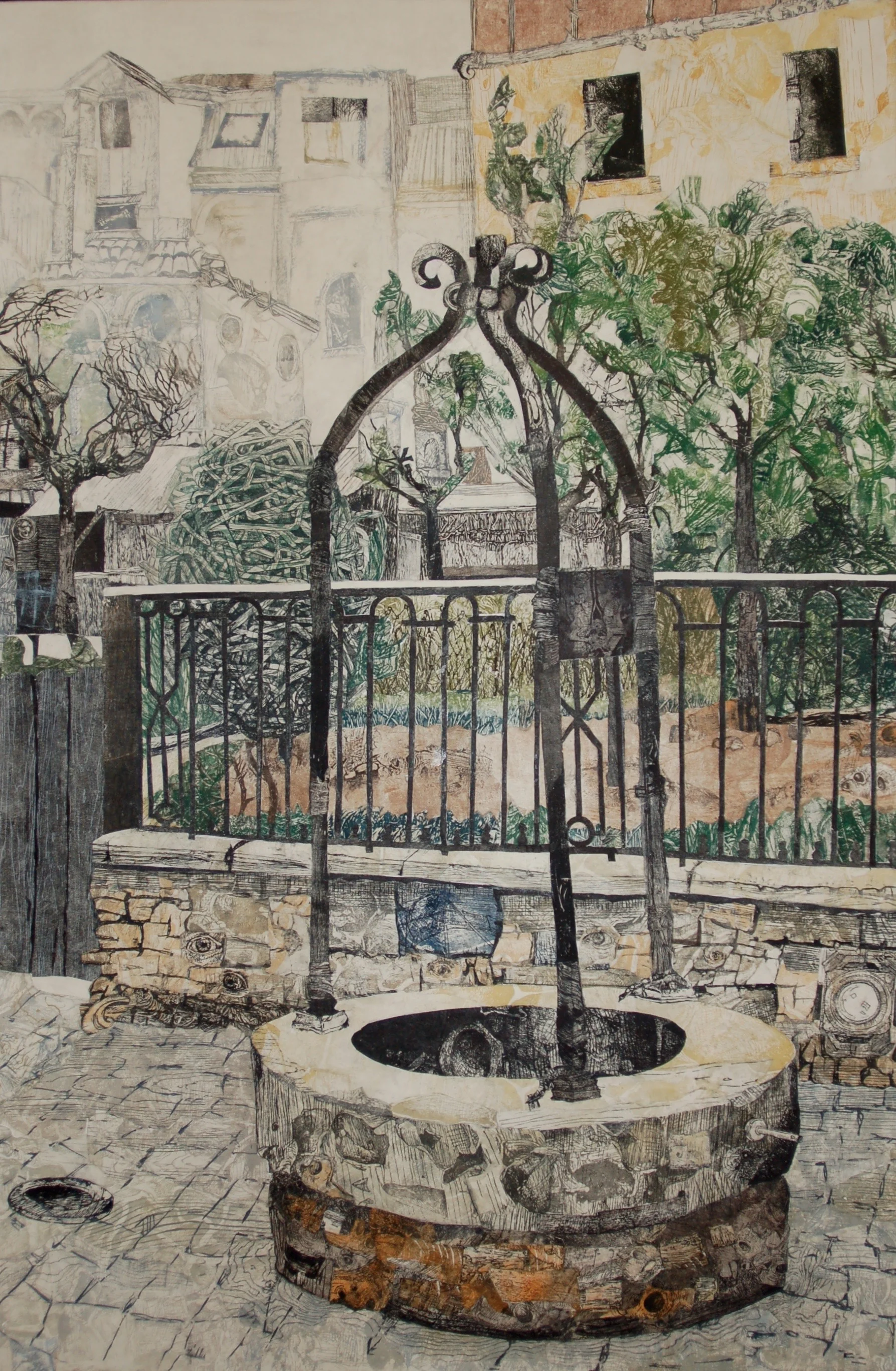 Well After Atget woodblock prints on kozo paper on wood panel 62" x 41" 2010