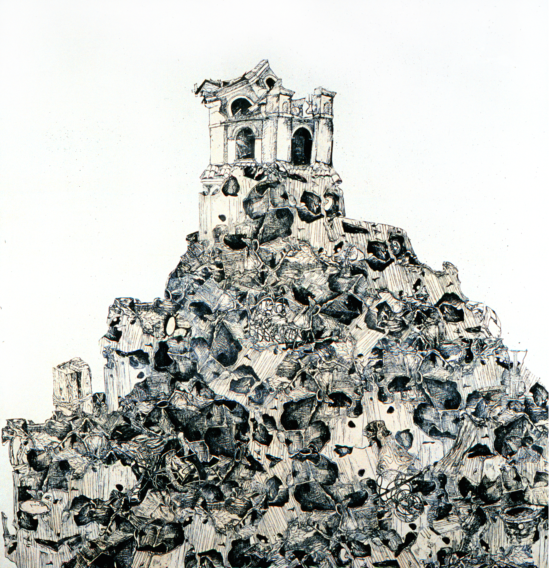  Tower  woodblock prints on kozo paper on wood panel  60" x 57"  2000    