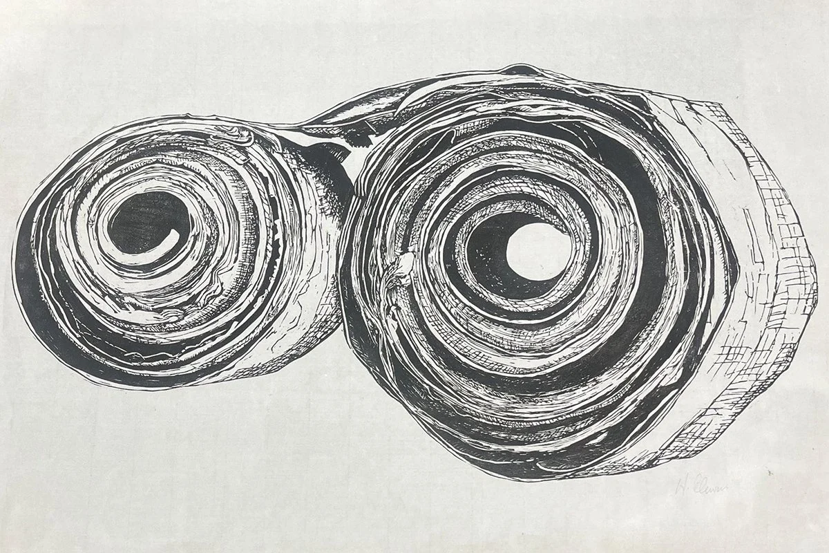 wood block print of a curl of birch wood