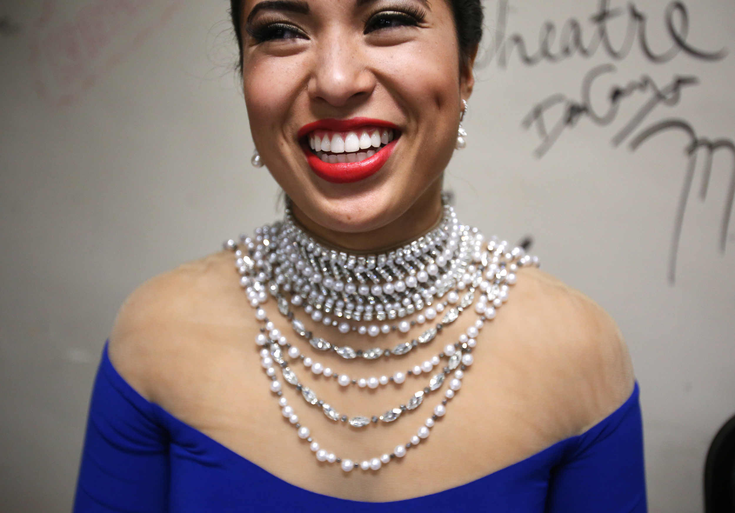Miss Saginaw County Danielle Purtell smiles backstage as she chats with other contestants during the second night of the 2015 Miss Michigan Scholarship Pageant at the Frauenthal Center for the Performing Arts in Muskegon, Mich. on Friday, June 19, 2015.