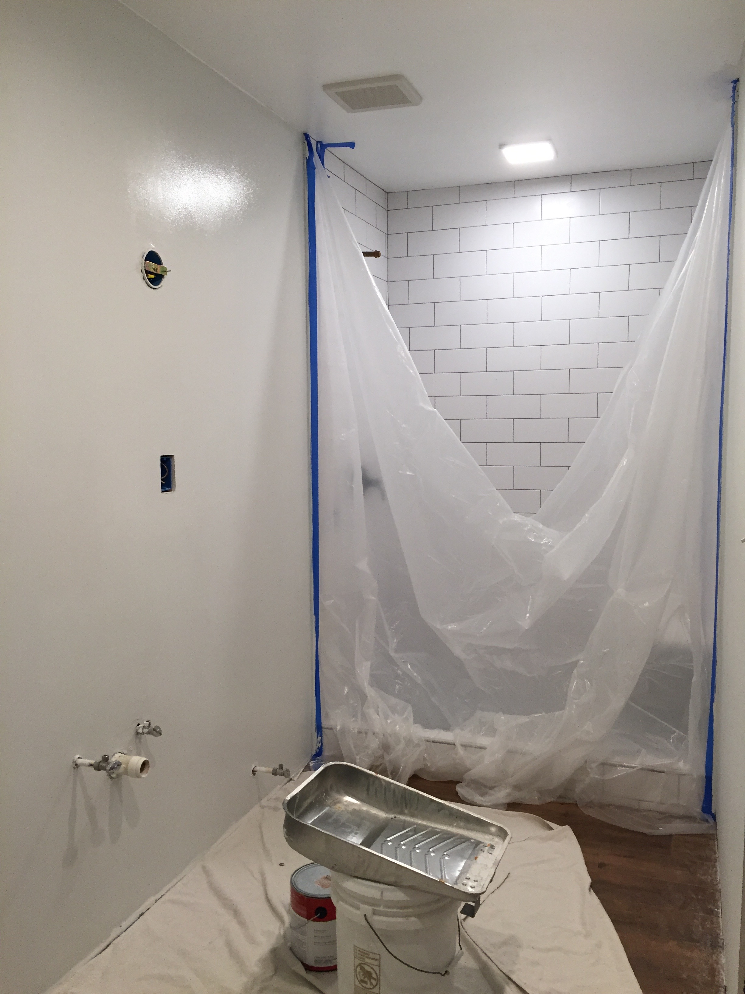 Painting is something I took on. Charlie helped with the primer but since he does not enjoy painting and had already done EVERYTHING else in the bathroom, I took this task.
