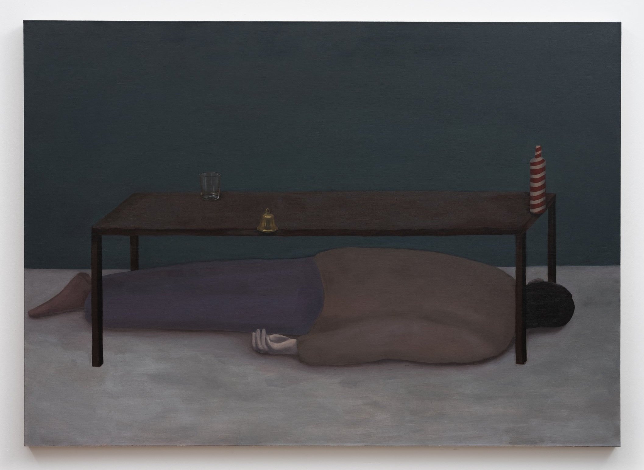 Uncertainty- under the table oil on linen 70inches x 50inches 2023