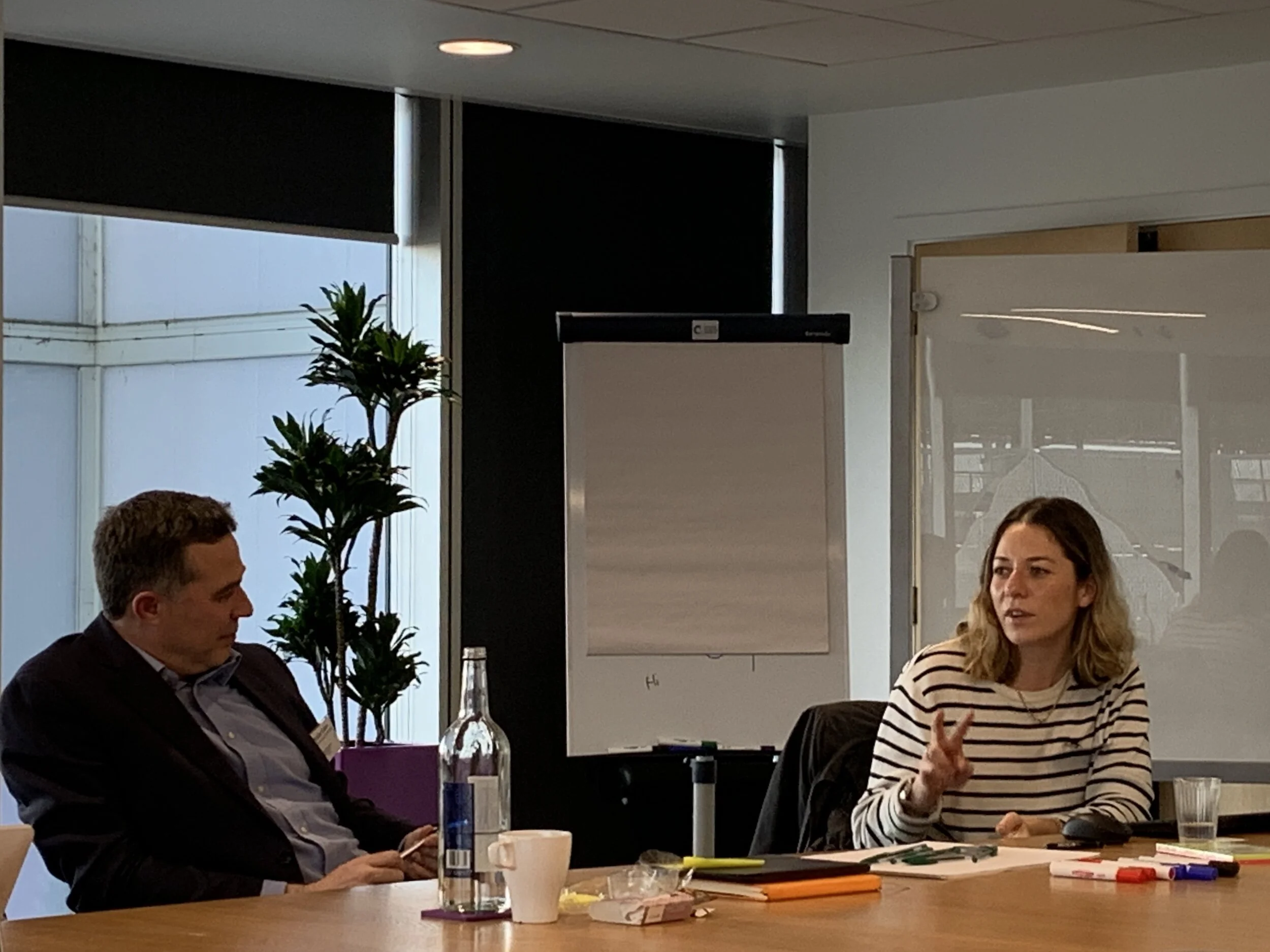 Members debate at the Sport & Outdoor Apparel Network in London, here Head of Product Development Miriam Roles Lock at Rapha & Michael Caine Professor of Sport Technology and Innovation at Loughborough University.