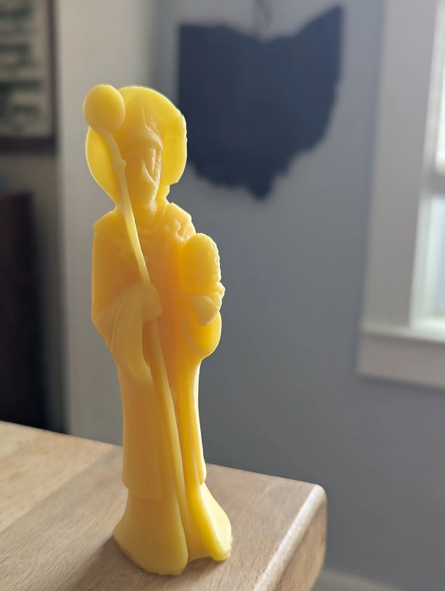 Beautiful St. Ambrose beeswax figure on his way to a customer this morning. Thank you! My bees produce the most gorgeous beeswax and beautiful color. He turned out great! 💛🐝💛