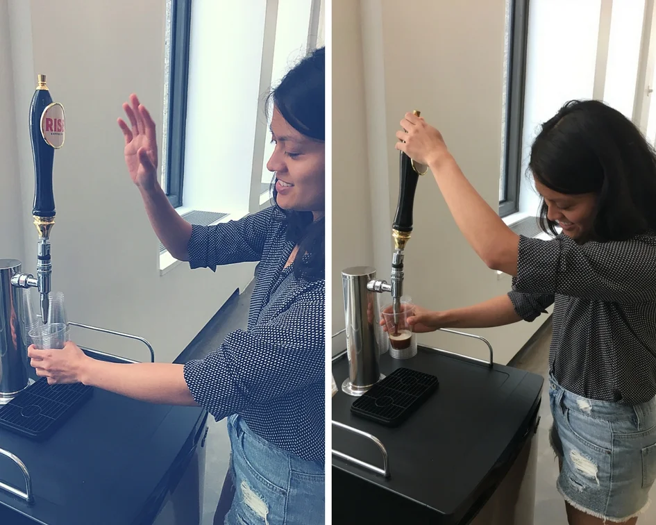 Collage: Me in action as I take on my first cold brew nitro pour.