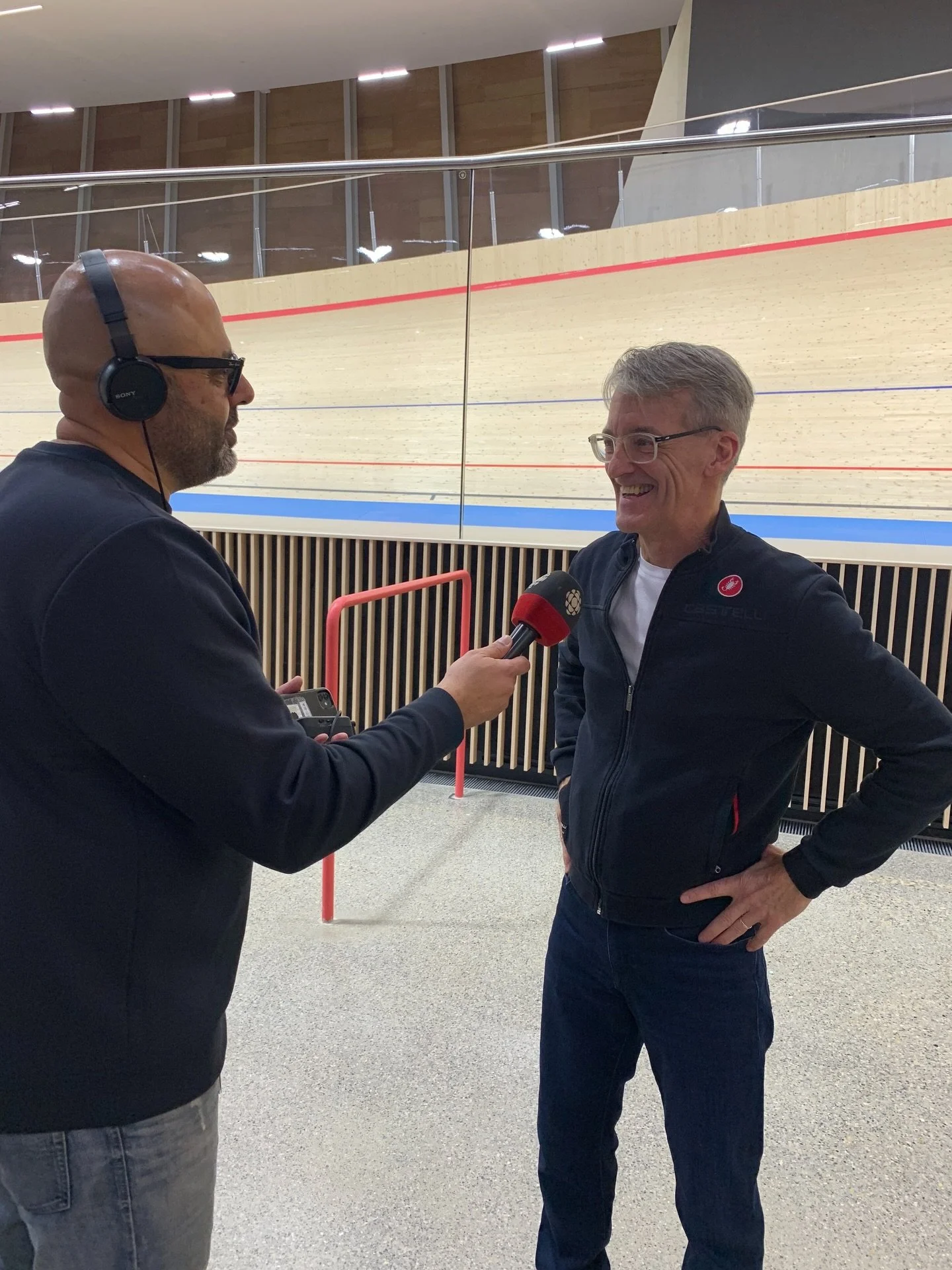 Fun spot with @minners_d of @cbcedmonton describing my deep relationship with velodromes over the past 50 years!  Without a velodrome where I grew up I wouldn&rsquo;t have started bike racing and gone on to wear yellow at the @letourdefrance 
So than