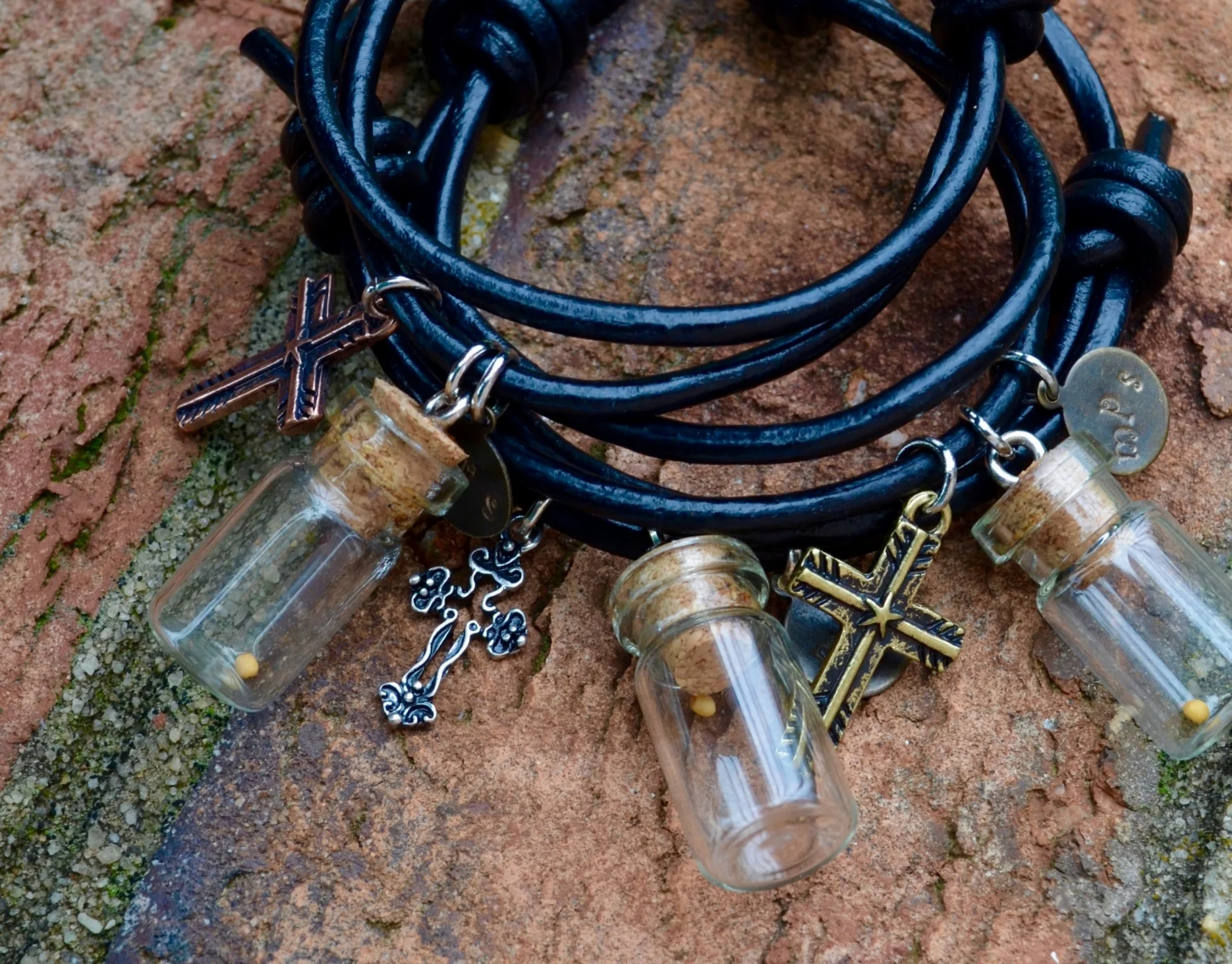 Copper, Silver and Bronze Cross Multi Bracelets