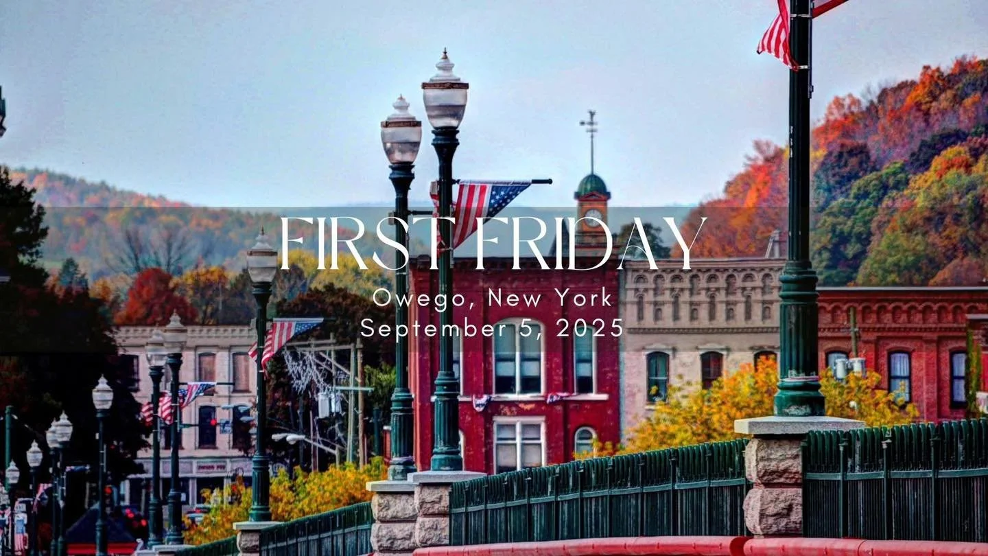 Looking for Friday night plans? ✨ Owego First Friday is full of art, music, shopping &amp; dining, and Historic Owego Marketplace&rsquo;s Fall Flower &amp; Cupcake Crawl! Explore the village, enjoy live entertainment, and see why Owego is the sweetes