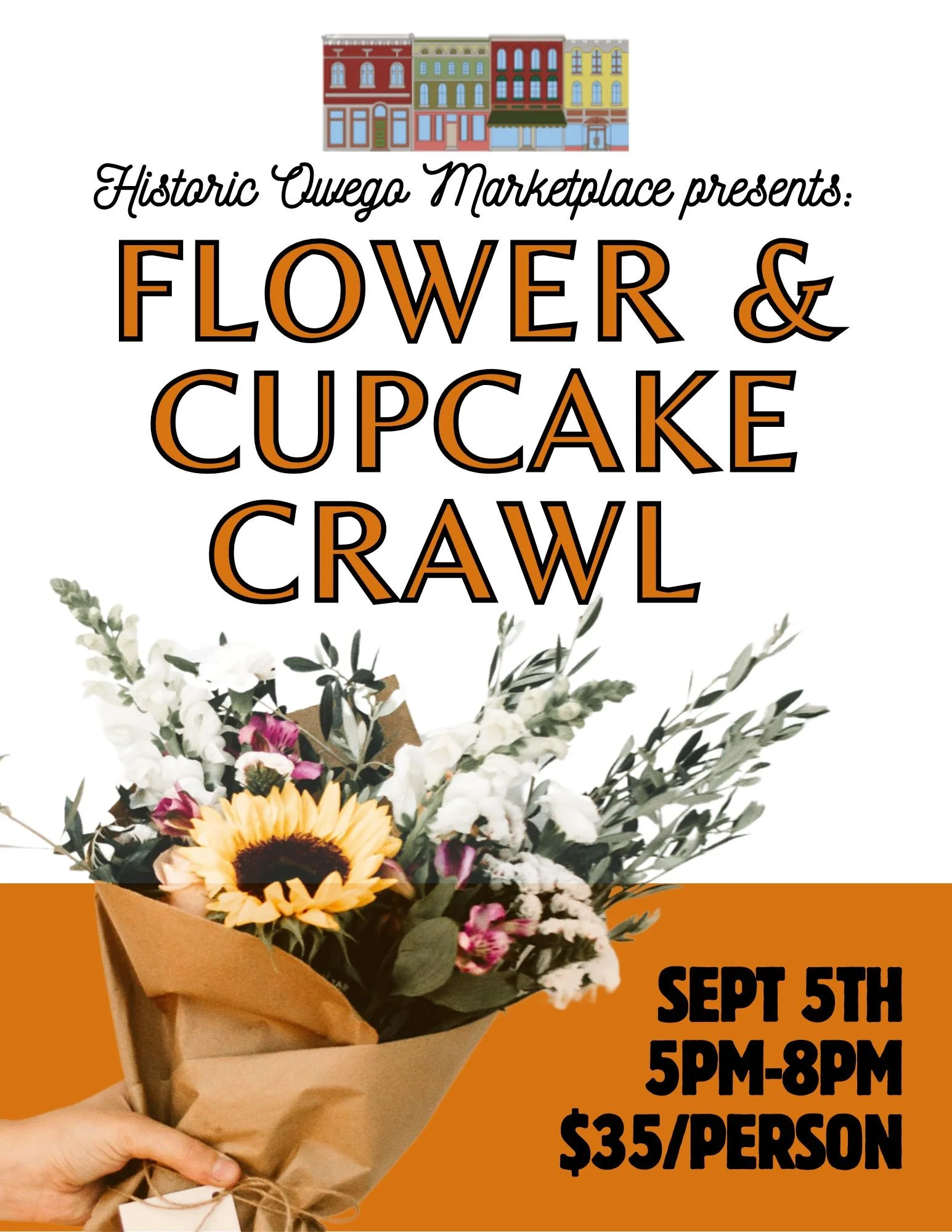 Tickets are officially live for the Flower &amp; Cupcake Crawl happening September 5th from 5&ndash;8 PM during Owego&rsquo;s First Friday!

Wander downtown, collect  beautiful flowers from your favorite local shops, and enjoy an evening of small-tow