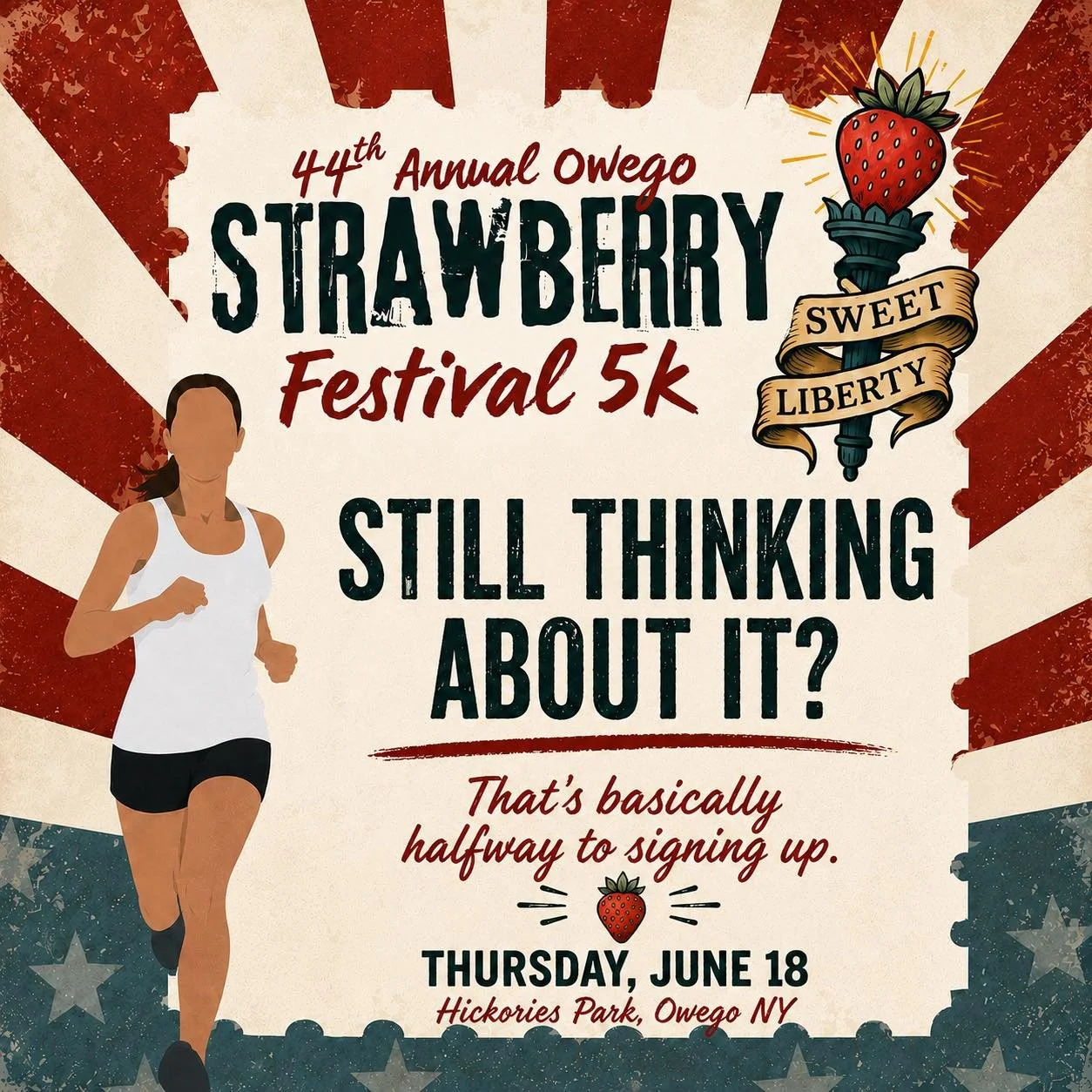 🍓 The 44th Annual Owego Strawberry Festival 5K is almost here!

Join us June 18 at Hickories Park for an evening of community, fun, and Strawberry Festival tradition.

🏃 Kids Fun Run &bull; 5:15 PM
🏃&zwj;♀️ 5K Start &bull; 6:00 PM

Register today!