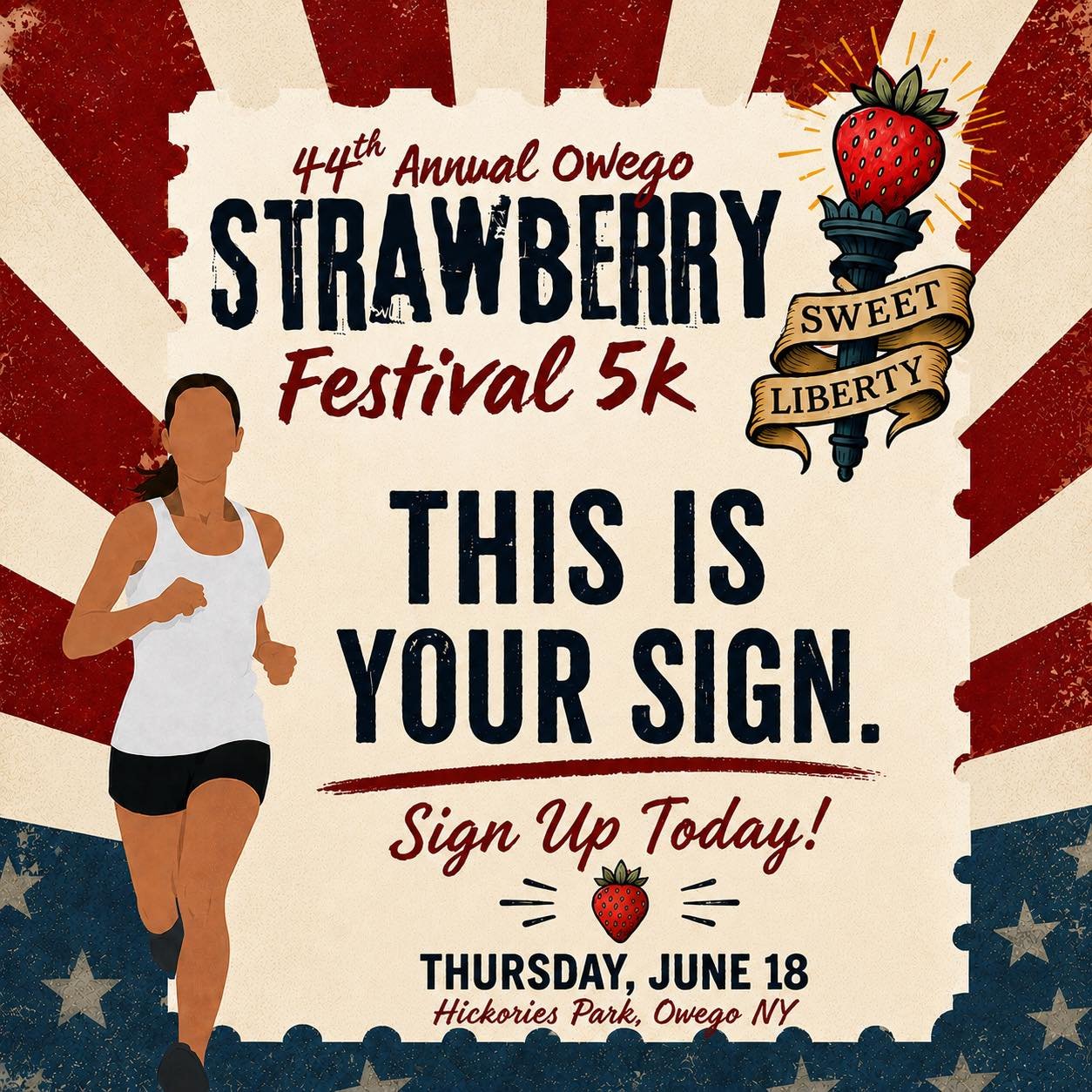 🍓 The 44th Annual Owego Strawberry Festival 5K is almost here!

Join us June 18 at Hickories Park for an evening of community, fun, and Strawberry Festival tradition.

🏃 Kids Fun Run &bull; 5:15 PM
🏃&zwj;♀️ 5K Start &bull; 6:00 PM

Register today!