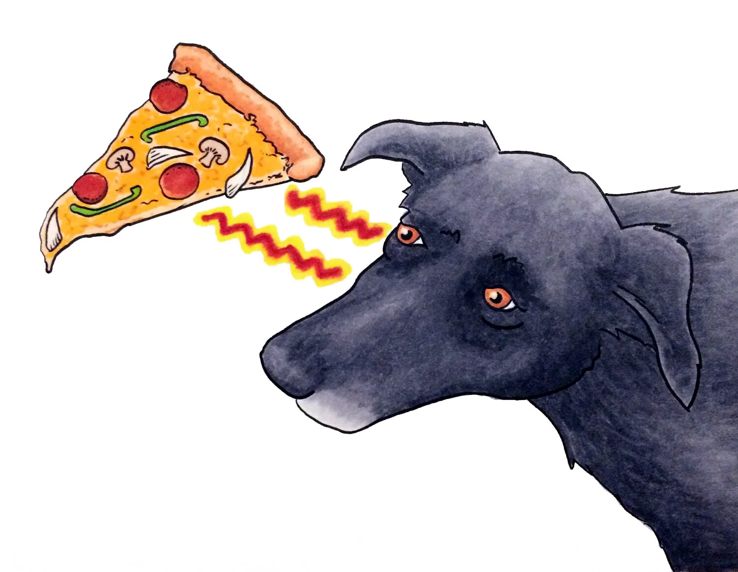 Pizzahund // Ink + copic, 2017