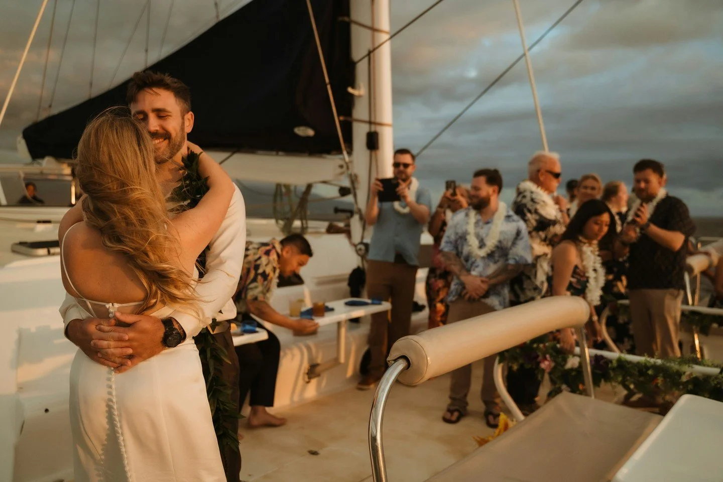 Say your vows at the bow, share cake at the helm, dance barefoot on-deck, and if you time it right&hellip; your wedding might turn into a whale watch too. 🐋🤍

Morgan &amp; Josh caught the very end of whale season during their wedding at sea, with a