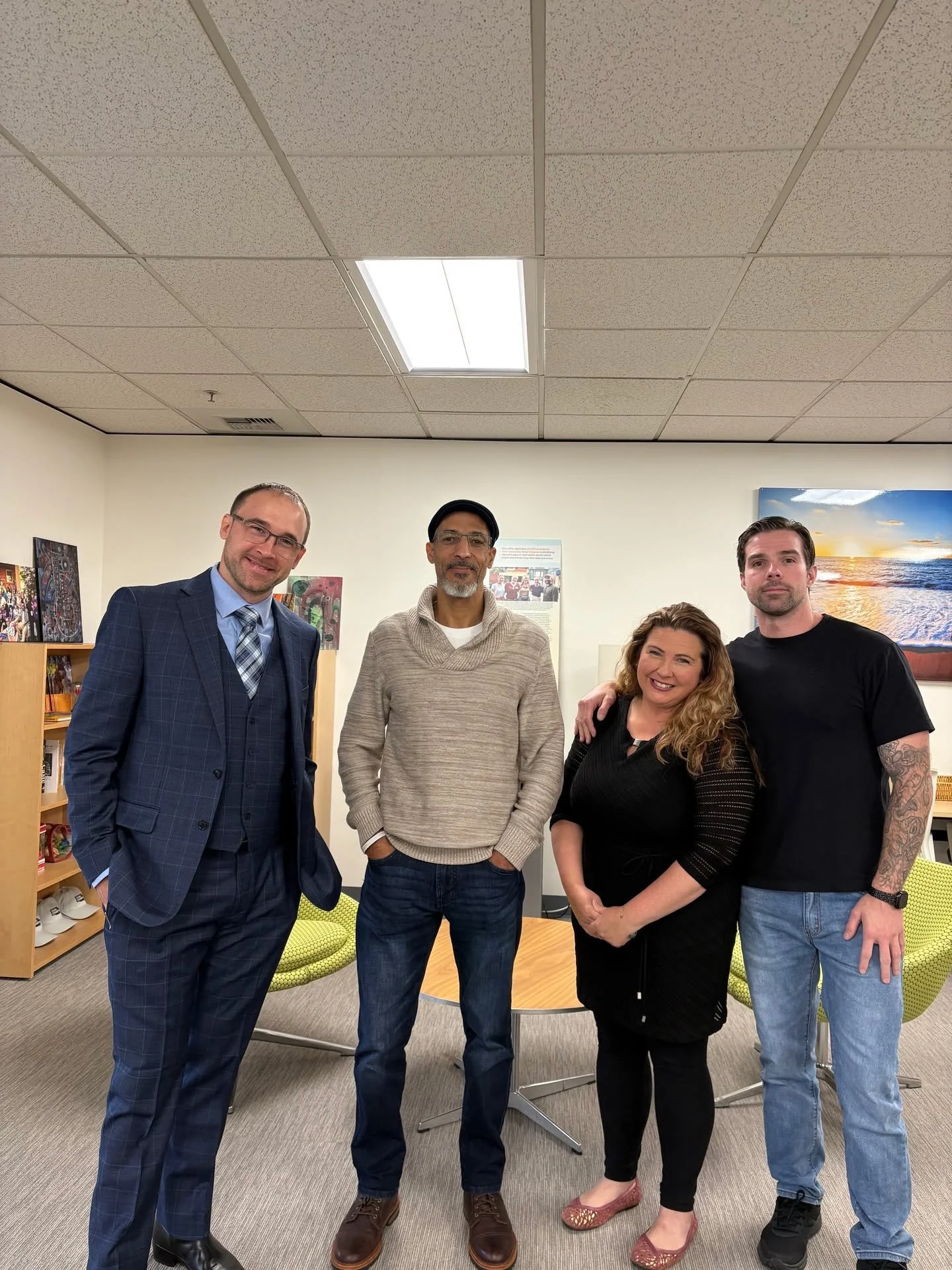 From left: SCP Executive Director Musa Abdul-Mateen, SCP Post-release Reentry Specialist Jerry Davenport, volunteer attorney Jennifer Cooper, and SCP client Glenn York.

We recently celebrated the homecoming of Glenn York, who was resentenced earlier
