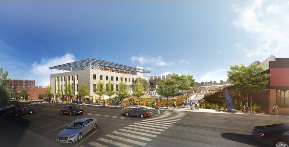BNIM’s plan for 1640 Main included a community park that would showcase different aspects of sustainable design.