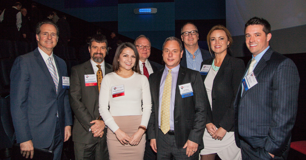 From left to right: Fred Merrill Jr., Merrill Companies; Kevin Honomichl, BHC RHODES; Autumn MorningSky, MetroWireMedia; Carl Yaeger, Yaeger Architecture; Jeff Berg, Colliers International; Dave Claflin, Legacy Development; Gwen Locher, LANE4 Property Group; and Phil Peck, Block & Company Inc. Realtors. Photo credit: Jacia Phillips. For more photos of the event, click here .
