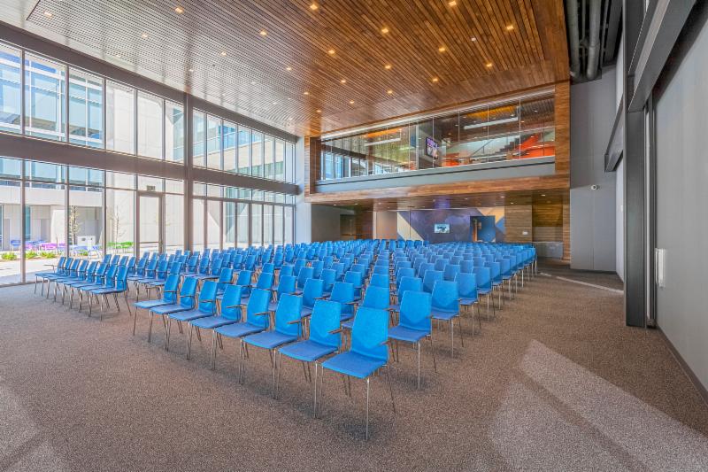 The building features this 250-seat auditorium, 60 conference rooms and four large training rooms.