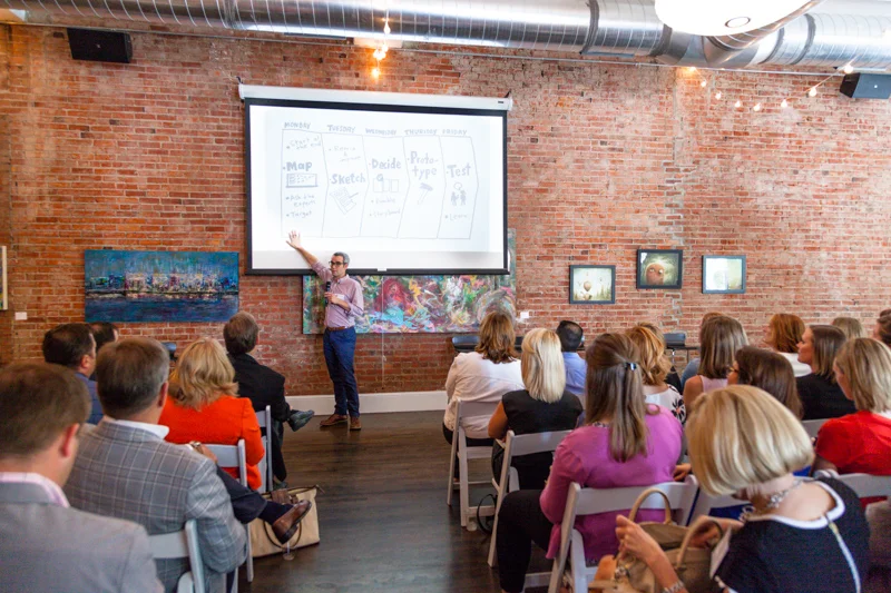 Hardy explains the 5-day process for answering critical business questions. Architectural Photography by Jacia Phillips