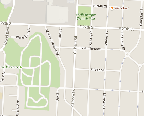 The development is on 27th street, bound by 27th Terrace to the South, Gillham to the East, and McGee Street on the West.