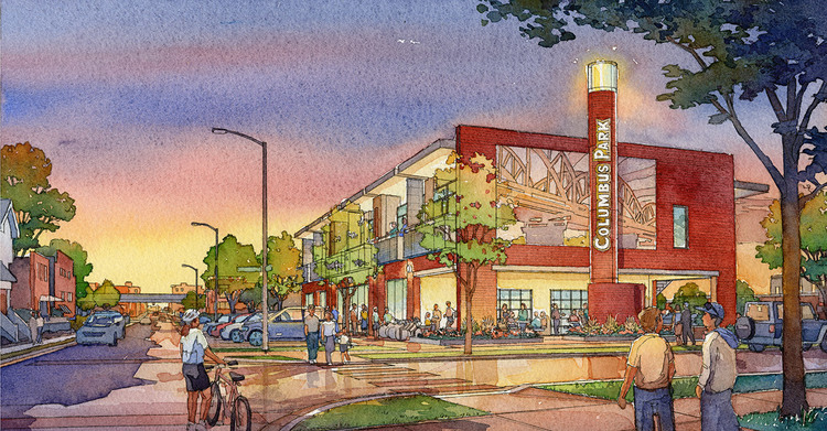 Columbus Park Lofts will be a mix of one- and two-bedroom studios, designed for entrepreneurial and artistic residents. Rendering courtesy of GastingerWalker&.