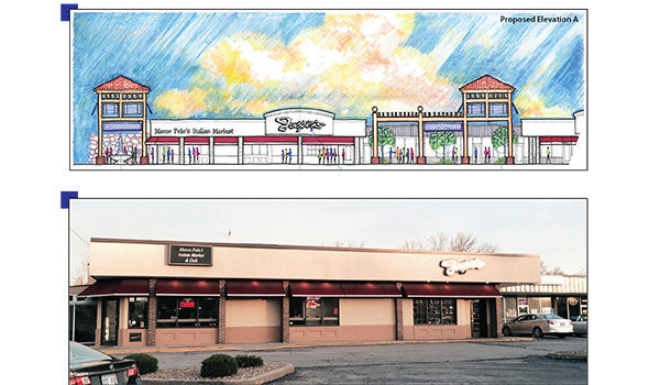 Renovations to the Watts Mill Shopping Center include new facades, lighting, and landscaping.
