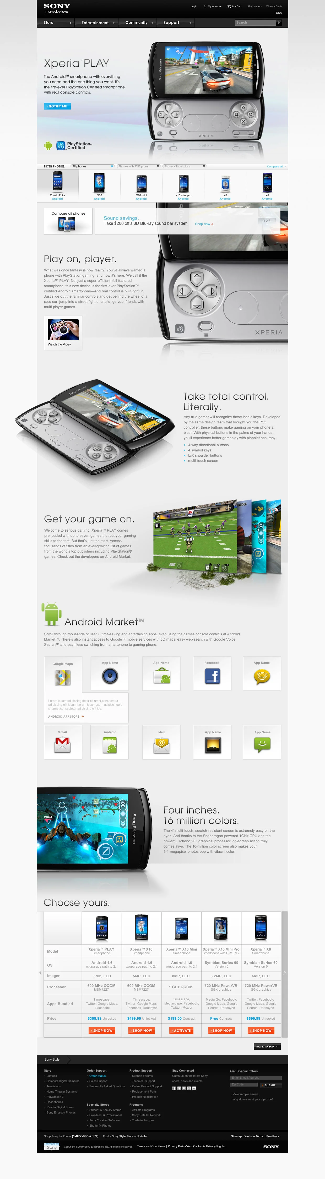  Landing page for Xperia PLAY smartphone on sony.com 
