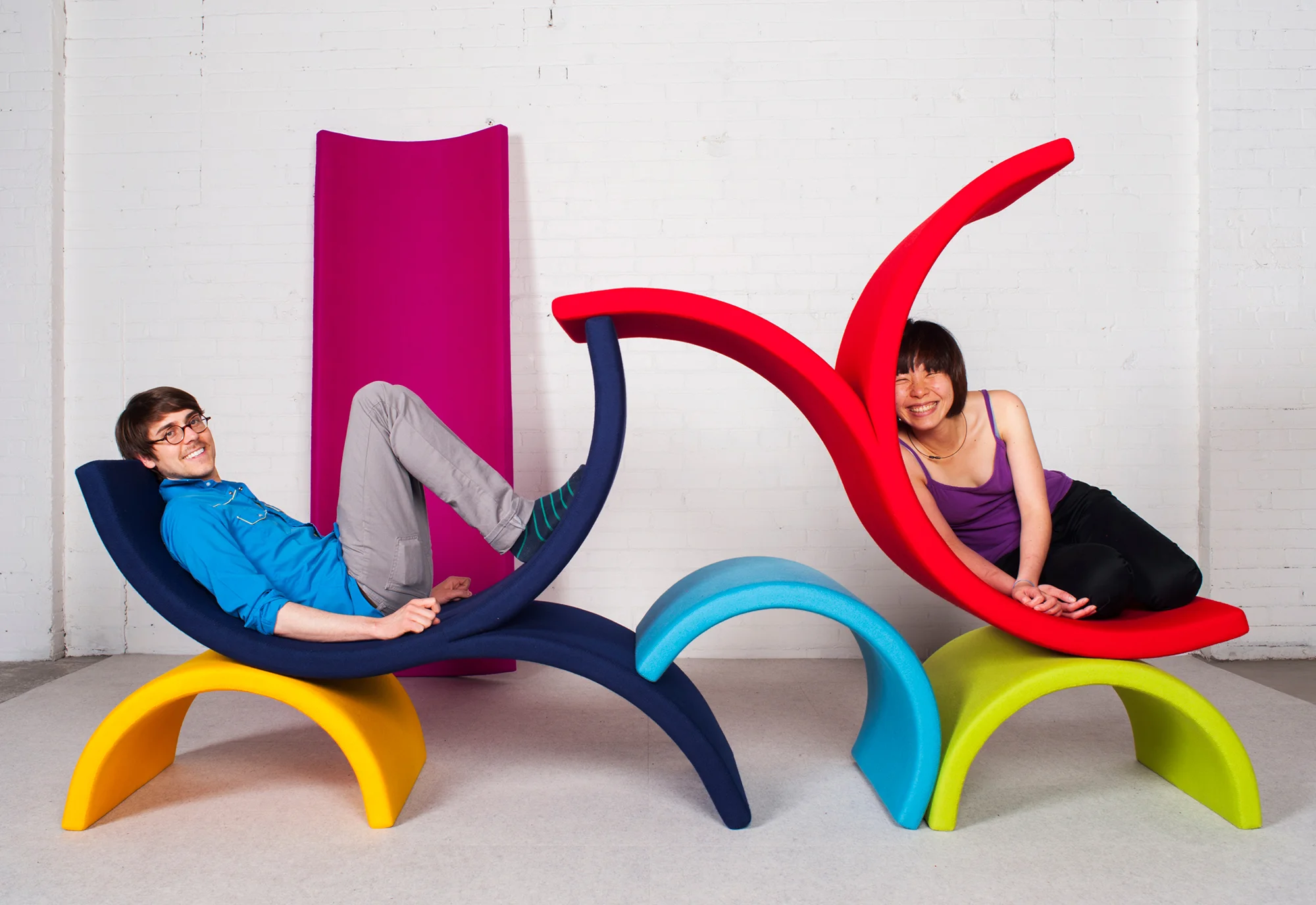 Chromatic Gestures , felt covered aluminum sculptures by Tricia Stackle, Detroit, MI