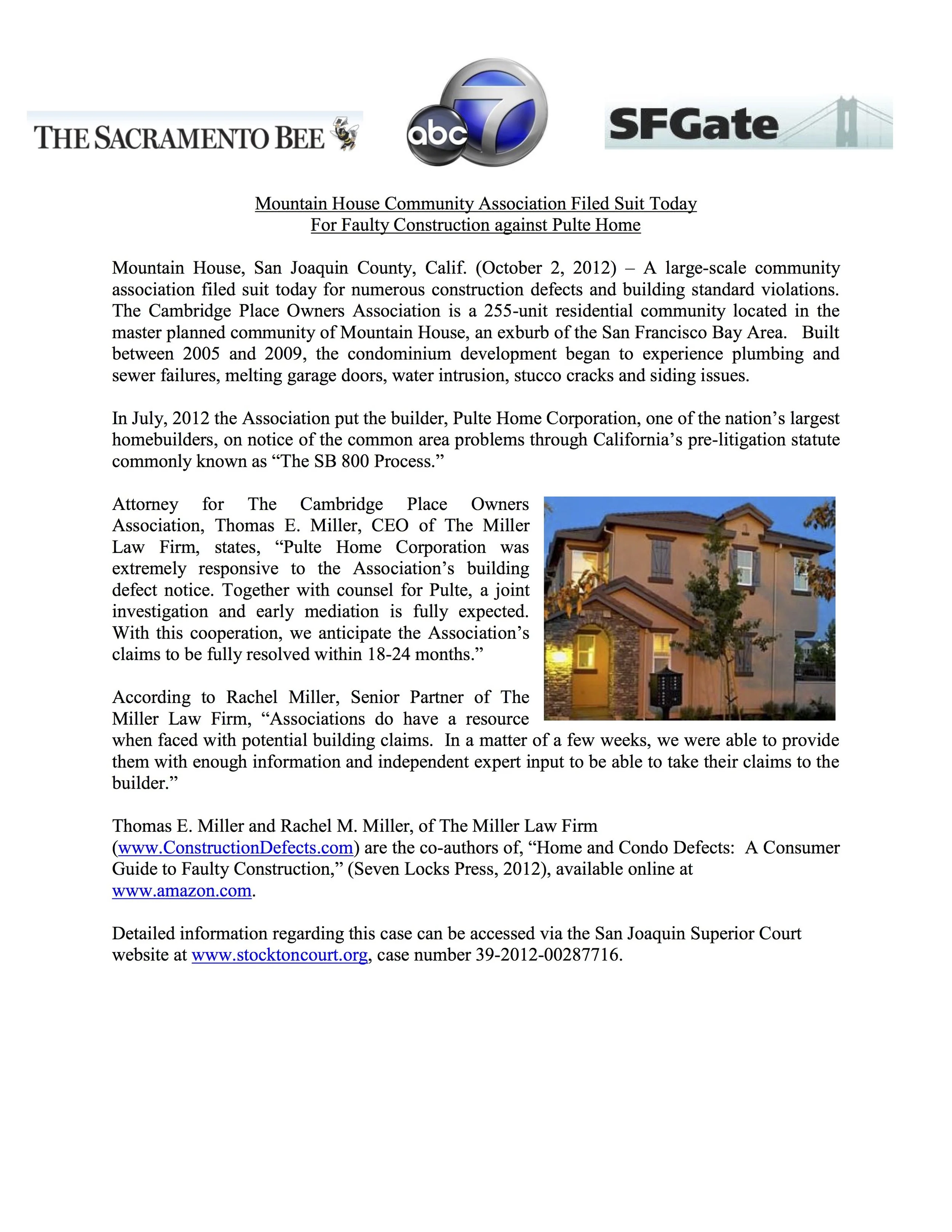 ABC 7 - Mountain House Community Association Filed Suit Today For Faulty Construction against Pulte Home