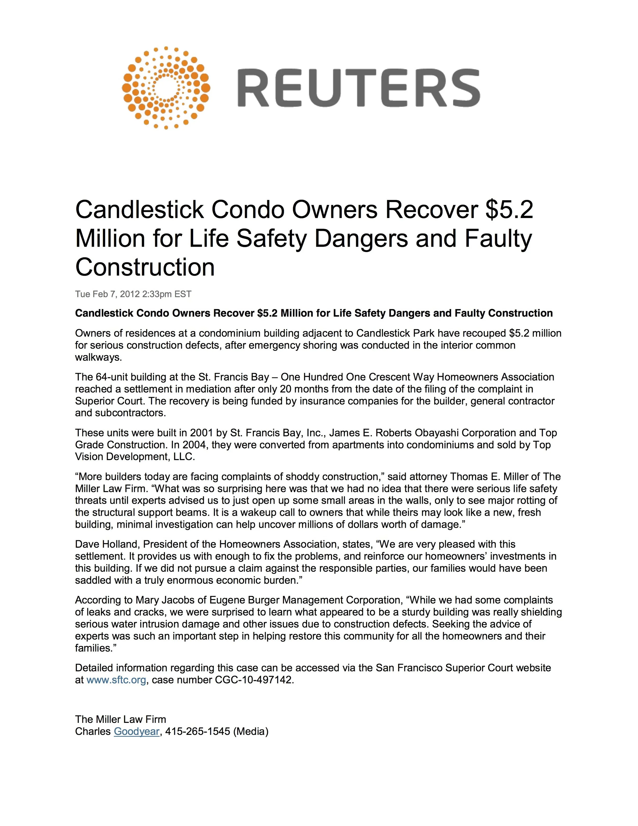 Reuters - Candlestick Condo Owners Recover
