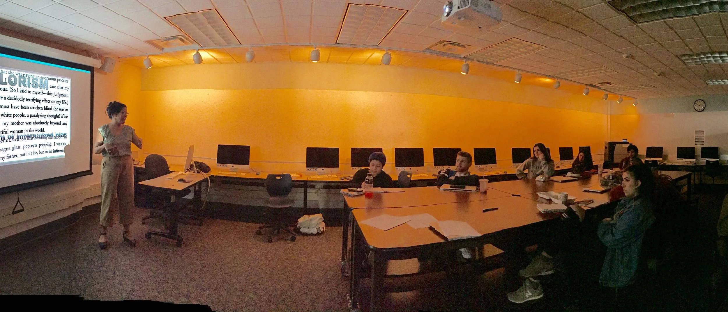 AR Director D.E. Stenvoll-Wells speaks to students in the Community Arts Department at University of San Francisco.&nbsp;