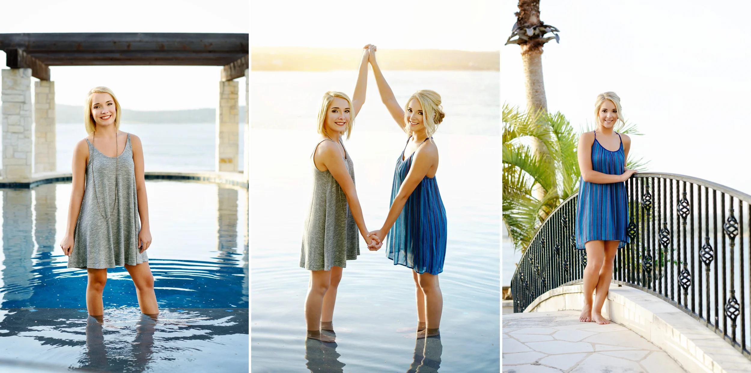 Lake Travis twins, senior portraits at a Lakeway, Texas estate