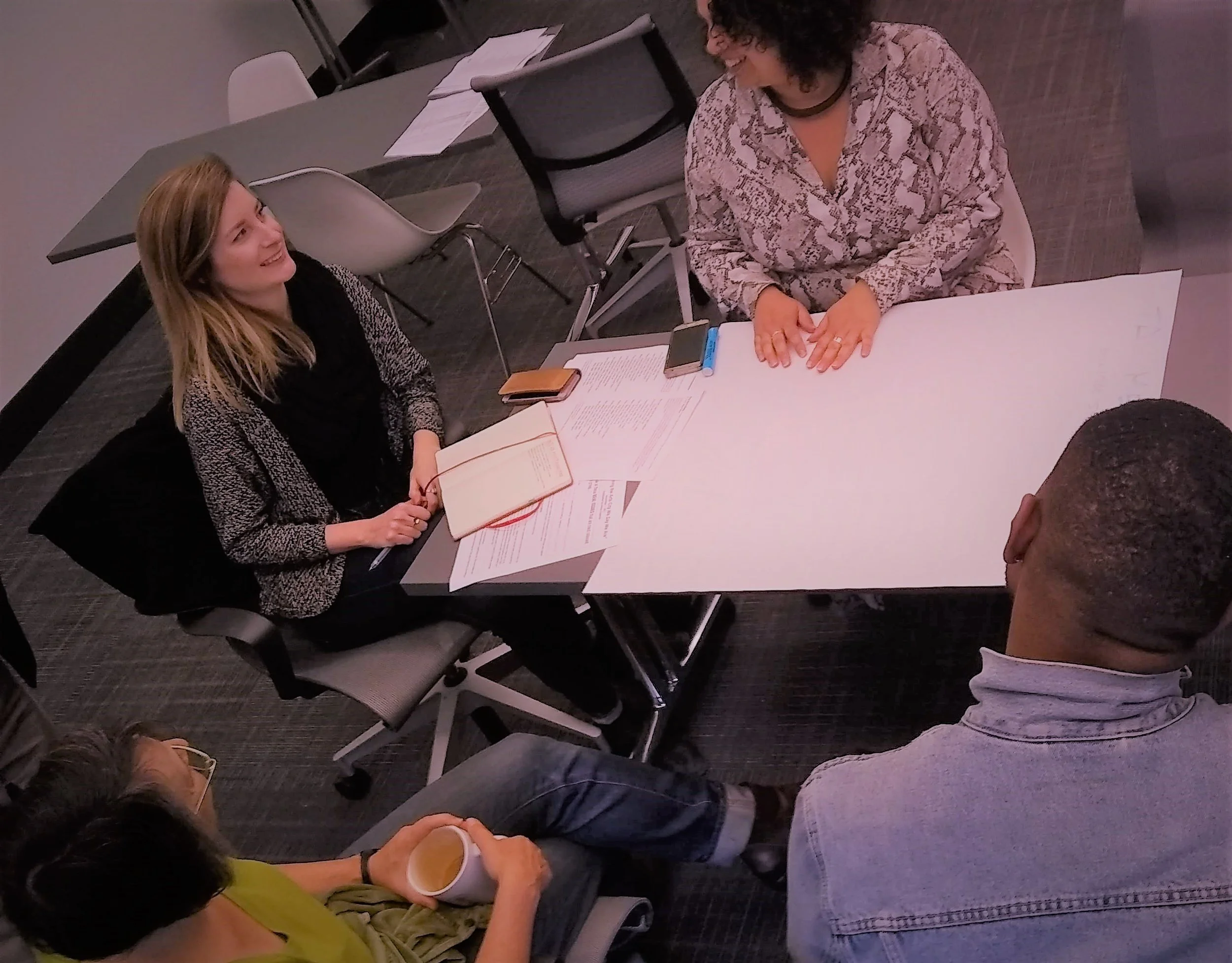 Rhiannon MacFadyen of Emerging Arts Professionals and Lindsay took leadership at the teaching artist meet-up table.