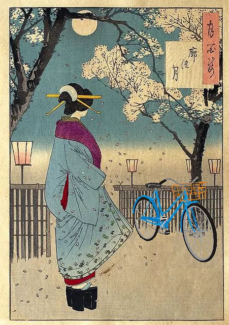 "Bicycle in the Pleasure Quarter, after Yoshitoshi" by Mike Licht, Flickr .