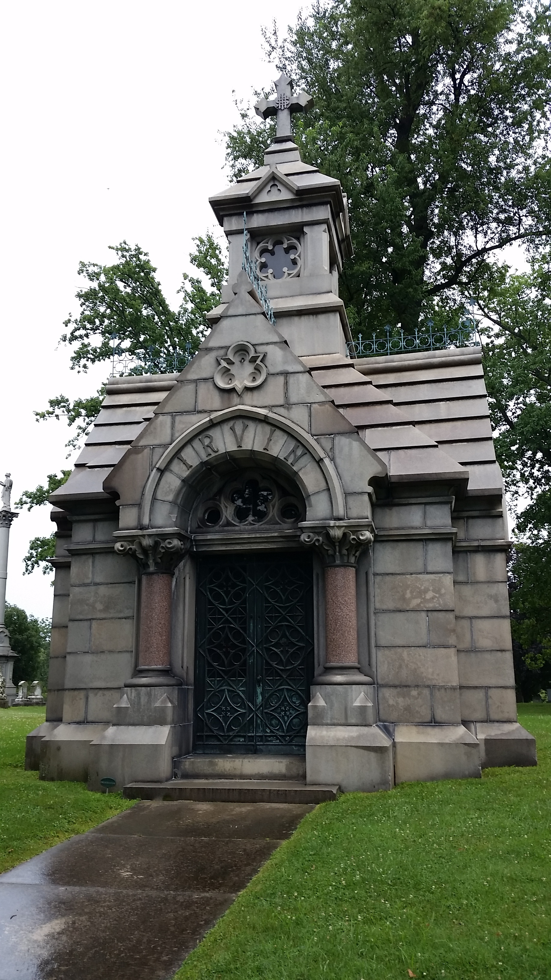 Cave Hill is a 296 acre Victorian era cemetery and arboretum. James Irvin was a steamboat captain and was on the board of Cave Hill Cemetery. 
