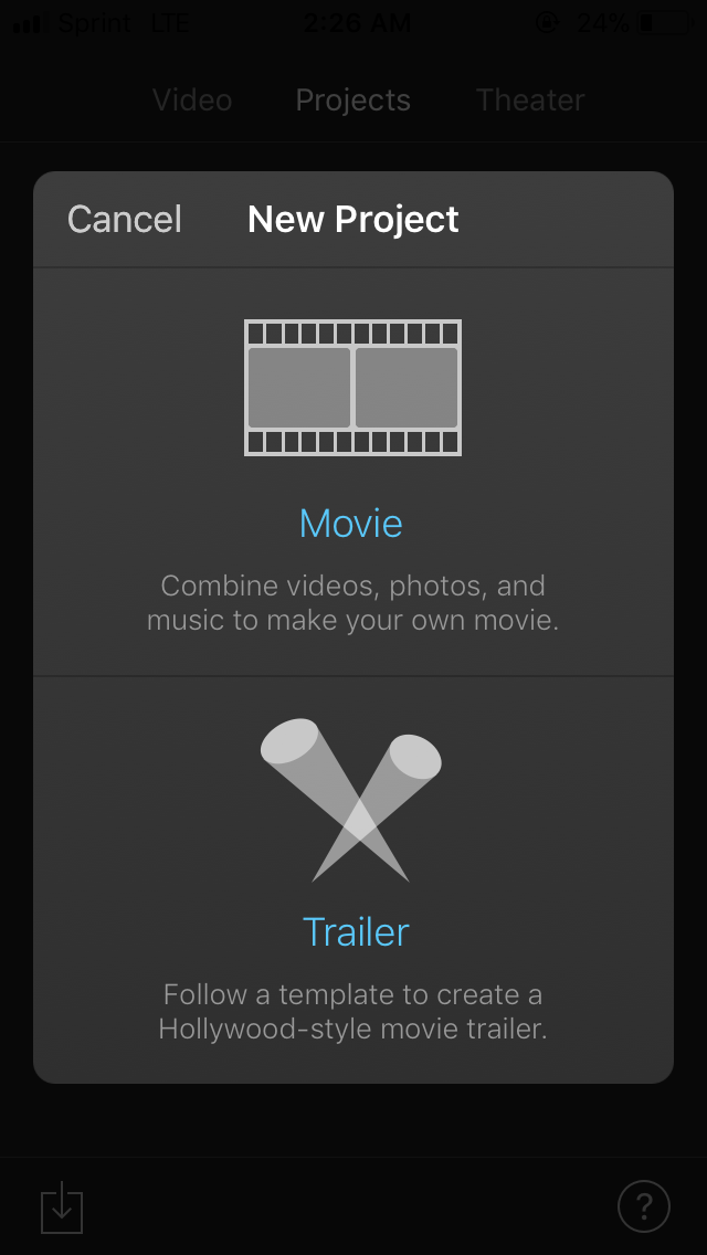 b. &nbsp;Select “Movie” under the New Project option
