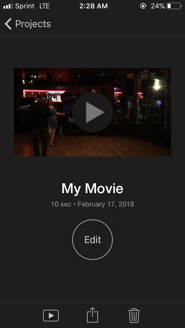 h. &nbsp;Your movie now complete! &nbsp;Use the center icon with the arrow to save it to your camera roll.